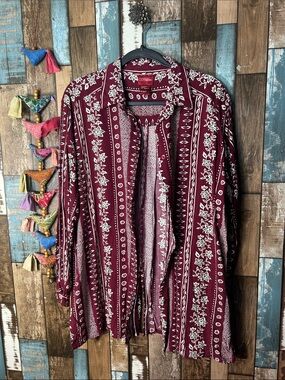 CC Hughes Burgundy and Cream rayon Printed Button-Down Shirt
